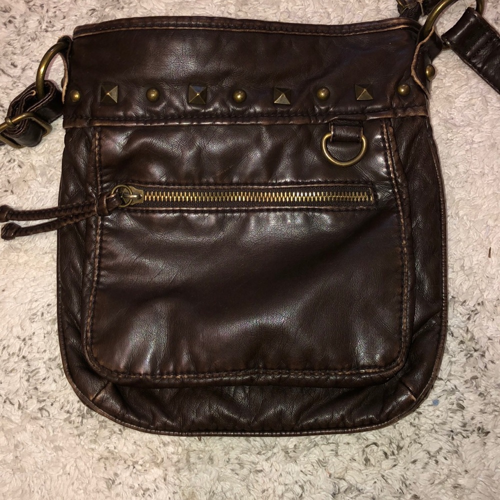 Dark brown faux leather crossbody bag